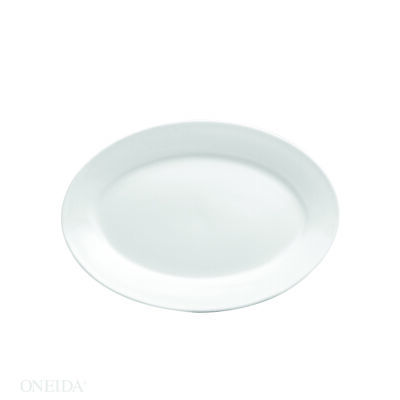 BRIGHT WHITE WARE ROLLED EDGE OVAL PLATTER, 13.25″