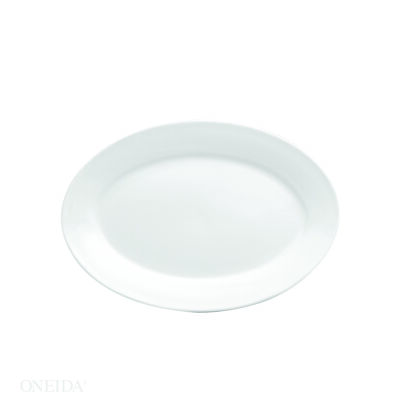 BRIGHT WHITE WARE ROLLED EDGE OVAL PLATTER, 15″