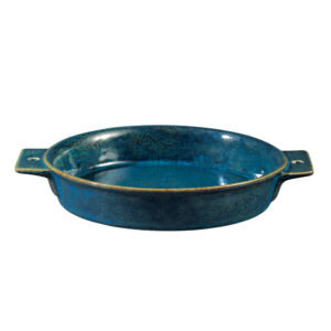 BLUE MOSS STUDIO POTTERY DOUBLE HANDLED TAPAS DISH, 23 OZ.