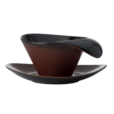 CRIMSON RUSTIC TEACUP WITH LID HANDLE, 10 OZ.