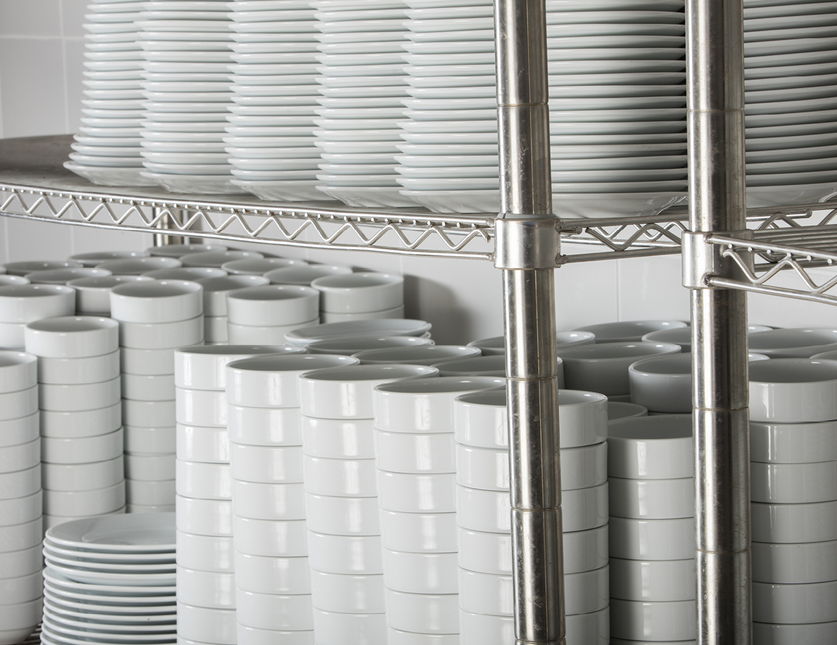 shelving with dishes